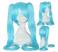 LINLINCD Hatsune Miku Peluca Colas de Poni Negro Roca Shooter Senbon Zakura Peluca Pelo Largo Azul Verde Negro Rosa-Plata Pelucas 26