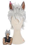 LINLINCD - Jack Howl Cosplay Twisted Wonderland Cosplay Hombres Corto Plata Peluca Cosplay con orejas Anime Cosplay Pelucas sintéticas resistentes al calor