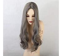 LINLINCD -Las pelucas onduladas largas de la parte media de lino de ceniza pelucas sintéticas naturales pelucas de fibra resistente al calor para mujeres pelucas de cosplay