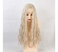 LINLINCD -Las pelucas sintéticas largas de onda de agua con flequillo Natural rizado marrón oscuro pelucas para mujeres Cosplay pelucas de fibra resistente al calor