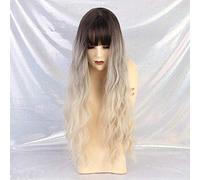 LINLINCD -Las pelucas sintéticas largas de onda de agua con flequillo Natural rizado marrón oscuro pelucas para mujeres Cosplay pelucas de fibra resistente al calor
