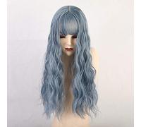 LINLINCD -Las pelucas sintéticas largas de onda de agua con flequillo Natural rizado marrón oscuro pelucas para mujeres Cosplay pelucas de fibra resistente al calor