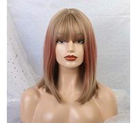 LINLINCD -Las pelucas sintéticas onduladas largas con flequillo para mujeres pelucas de cosplay afroamericano mezclado rubio marrón Natural resistente al calor pelucas