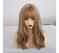 LINLINCD -Las pelucas sintéticas onduladas largas con flequillo para mujeres pelucas de cosplay afroamericano mezclado rubio marrón Natural resistente al calor pelucas