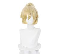 LINLINCD -Mayuko Nise Cosplay Pelucas Anime Tenkuu Shinpan Hochhaus Invasión Amarillo Cola de Caballo Cabello Resistente al Calor Halloween Fiesta Cosplay Peluca