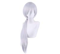 LINLINCD -Motosierra Hombre Quanxi Cosplay Peluca Anime Larga Plata Resistente al Calor Pelo Fibra Halloween Fiesta Juego de rol Pelucas+Peluca Cap+Parche para los ojos