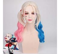 LINLINCD - Movie Suicide Squad Batman Joker Harleen Quinzel Cosplay Wig Harley Quinn Mixed Colors Sintético Hair Halloween Costume Wigs Pl-600 600