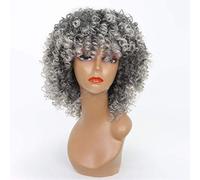 LINLINCD -mujeres resistente al calor fibra sintética pelucas rizado rizado afroamericano Bob corte de pelo con flequillo Cosplay pelo natural 4 color 20 pulgadas gris