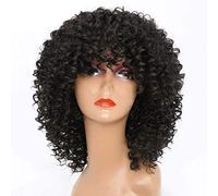 LINLINCD -mujeres resistente al calor fibra sintética pelucas rizado rizado afroamericano Bob corte de pelo con flequillo Cosplay pelo natural 4 color 20 pulgadas negro