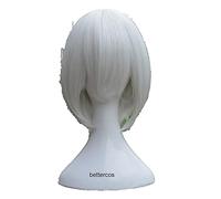 LINLINCD -Nier: Automata 2b Yorha No. 2 Tipo B Cosplay Pelucas Bobo Blanco Corto Peluca de Pelo Sintético Resistente al Calor+Tapa de la Peluca