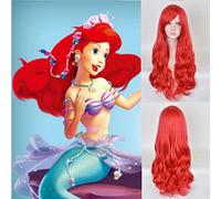 LINLINCD Peluca anime cosplay 70 cm Anime La Pequeña Sirena Princesa Ariel Cosplay Peluca Halloween Jugar Peluca Fiesta Escenario Sintético Rojo Ondulado