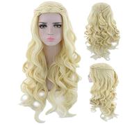 LINLINCD Peluca anime cosplay 70 cm Juego de Tronos Daenerys Targaryen Trenzado Cosplay Peluca Halloween Disfraz Plata Gris Rubio Pelucas Largas Onduladas para Mujeres Rubias