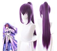 LINLINCD Peluca anime cosplay 80 cm Anime Fgo Destino Gran Orden Peluca Scathach Cosplay Larga Recta Púrpura Trenza Pelo Sintético Adulto