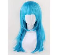 LINLINCD Peluca anime cosplay Aotu World Sky Blue Long Cosplay peluca con flequillo 60 cm 65 cm limón pelo sintético recto Halloween disfraz fiesta pelucas para mujeres azul