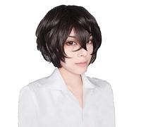 LINLINCD -Peluca Anime Cosplay Bungo Stray Dogs Cosplay pelucas Dazai Osamu peluca corta marrón rizado pelo rizado resistente al calor Cosplay pelucas de anime cosplay+gorra de peluca