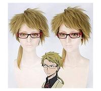 LINLINCD -Peluca Anime Cosplay Bungo Stray Dogs Doppo Kunikida peluca corta esponjosa recta Cosplay peluca de pelo sintético marrón claro para fiesta de anime cola de caballo