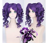 LINLINCD Peluca anime cosplay de 24 pulgadas, Alicia en el país de las maravillas, peluca rizada morada con doble garra cola de caballo pelo sintético Halloween Anime pelucas