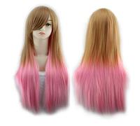 LINLINCD Peluca anime cosplay larga recta negro rojo Ombre peluca con flequillo sintético Harajuku Lolita pelo Anime Cosplay pelucas para mujeres envío libre marrón rosa