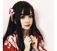 LINLINCD Peluca anime cosplay New cosplay negro Ji pelo peluca femenina media longitud recta pelo medusas cabeza aire flequillo