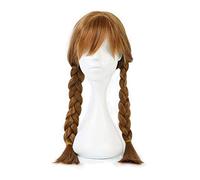 LINLINCD - Peluca Anime Cosplay princesa Elsa Anna peluca rubia marrón trenzado pelo sintético disfraz Halloween Cosplay peluca+peluca larga Anna gratis
