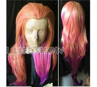 LINLINCD Peluca Cosplay de 150 cm LOL Zoe aspecto del crepúsculo naranja rosa púrpura colores mezclados Cosplay peluca completa nuevo héroe gradiente pelo sintético Multi