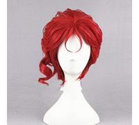 LINLINCD Peluca Cosplay Kakyoin Noriaki por JOJO 14 "Red Curly Short Fibra Sintética Pelo Sintético Peluca Cosplay Peluca+Peluca Gorra Rojo