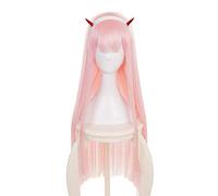 LINLINCD - Peluca de Anime Coser Zero Two Wig DARLING IN THE FRANXX Zero Two 002 Cosplay peluca con cuernos y gorra de peluca larga recta rosa Anime Cosplay peluca (color: Zero Two 002)