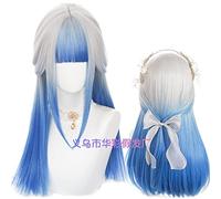 LINLINCD - Peluca de anime, cosplay, anime, cosplay, peluca de Lolita, larga, recta, azul, Ombre, harajuku con poni, amina, cosplay para fiesta de Halloween