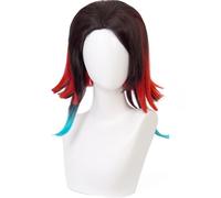 LINLINCD - Peluca de anime, cosplay de anime, cosplay de Demon Slayer, peluca de enmu/enmu, color negro, rojo, degradado azul, peluca con gorro de peluca gratis para Halloween, fiestas, carnaval, vida