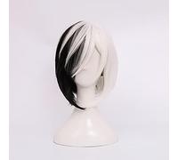 LINLINCD - Peluca de anime cosplay de anime juego de rol para perros de Bungo Stray Dogs, Kyuusaku Yumeno, medio negro y blanco, resistencia al calor corto, pelucas de cosplay de pelo sintético