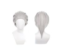 LINLINCD - Peluca de anime cosplay de anime, peluca de cosplay de demonio, pelo corto plateado gris para Uzui Tengen, pelucas con gorro de peluca para fiestas Halloween