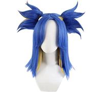 LINLINCD - Peluca de anime cosplay de anime, peluca Valorant, mezcla azul, amarillo, negro, con orejas de pelo largo para juegos de rol neón, pelucas con gorro de peluca para fiestas de Halloween