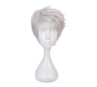 LINLINCD -Peluca de anime cosplay de anime trenzado de Wonderland Cosplay peluca corta gris sintética corte rizado corto para juegos de rol Kalim Al Asim pelucas de Halloween con gorro de peluca