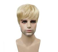 LINLINCD - Peluca de anime Cosplay para hombre, pelo corto, liso, pelo natural, resistente al calor, peluca de cabello+gorra marrón y dorado