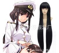 LINLINCD - Peluca de anime, cosplay, pelo largo, colección de fleetas, color negro, Qi LIU, tiburón, cabeza recta