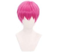 LINLINCD - Peluca de anime cosplay Saiki Kusuo no Sainan Saiki Cosplay Peluca Anime Saiki K Pelo sintético rosa corto para fiesta de Halloween + gorro de peluca