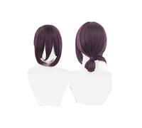 LINLINCD - Peluca de anime para cosplay de anime, peluca de motosierra para mujer, pelo corto de color morado oscuro para reze-juego de rol, pelucas con gorro de peluca para fiestas de Halloween