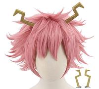 LINLINCD - Peluca de anime para cosplay de My Hero Academia, de dibujos animados (Ashido Mina con 2 cuernos)