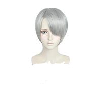 LINLINCD - Peluca de anime Yuri, color gris claro, resistente al calor, disfraz de cosplay