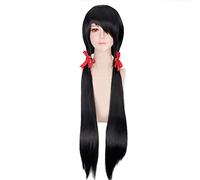 LINLINCD Peluca de cosplay Anime FECHA A LIVE Tokisaki Kurumi Negro Peluca Larga Recta Cosplay Disfraz Mujeres Pelo Sintético Halloween Fiesta Pelucas