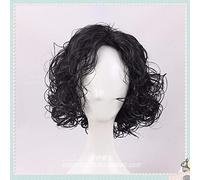 LINLINCD Peluca de cosplay anime Game Of Thrones Cosplay Peluca Jon Snow Men Black Curly Short Sintético Pelo Adulto
