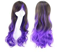 LINLINCD Peluca de cosplay anime Harajuku Lolita azul rosa Ombre pelucas de pelo para mujeres barato Anime Cosplay peluca sintética larga ondulada con flequillo para disfraz fiesta negro azul