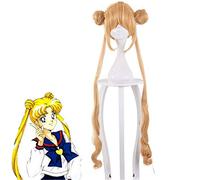 LINLINCD Peluca de cosplay Anime Sailor Moon Cosplay Pelucas Fiesta Disfraz Peluca Super Larga Rubio Pelo Sintético Halloween Cosplay Peluca+Peluca Gorra