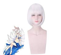 LINLINCD Peluca de cosplay Azur Lane Cosplay Kaga para mujer, 35 cm, color gris plateado, corto, pelo sintético, pelucas de pelo sintético para Halloween, fiesta, disfraz, Lane Kaga