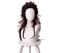 LINLINCD Peluca de cosplay con hoja del diablo Sakumo Tanjiro, color marrón, degradado, pelo largo, peluca de cosplay oscura