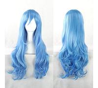 LINLINCD Peluca de cosplay DATE A LIVE Yoshino Cosplay, 70 cm de largo, rizado, ondulado, azul, pelo sintético para adultos+red azul