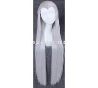 LINLINCD Peluca de cosplay de 100 cm de largo, liso, negro, blanco, gris plateado, encaje de belleza, clásico de China, tradicional, pelo con estilo superior, cosplay de fiesta, peluca+peluca gris