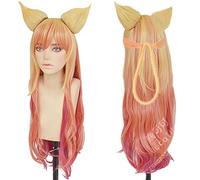 LINLINCD Peluca de Cosplay de 100 cm, Ombre ondulado, juego LOL Ahri Gumiho Fox Star Guardian, resistente al calor, Cosplay, disfraz, peluca+orejas