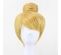 LINLINCD Peluca de cosplay de 30 cm, peluca de cosplay rubia, de hada, campana, pelucas, princesa, campanilla, talla adulta, sintético+gorra de peluca como foto