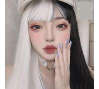 LINLINCD Peluca de cosplay de 33 cm/60 cm, con flequillo, color blanco y negro, mezcla de pelo largo y liso, disfraz de fiesta, cosplay para mujeres, 33 cm
